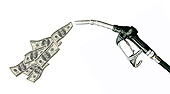 Image of petrol pump spewing dollar bills