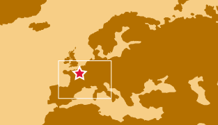 World map showing Europe and the position of Paris